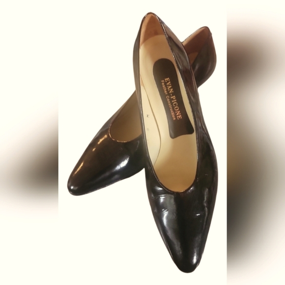 Evan-Picone Feather Construction Vintage Black Patent Leather Kitten Heel Pump 8 - Picture 6 of 7
